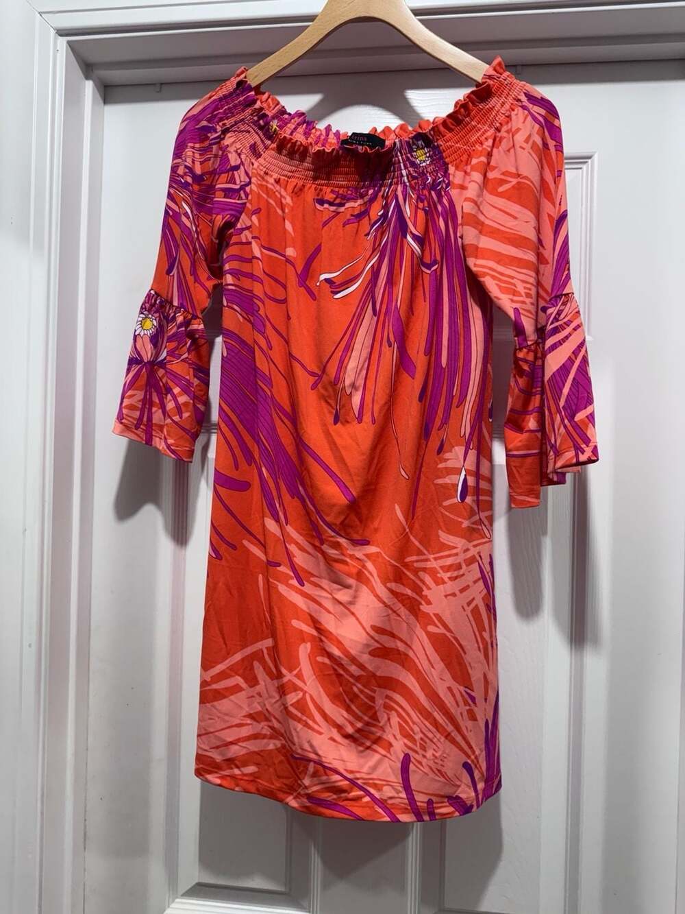 Trina Turk Off-The-Shoulder Floral Bell Sleeve Mini Dress